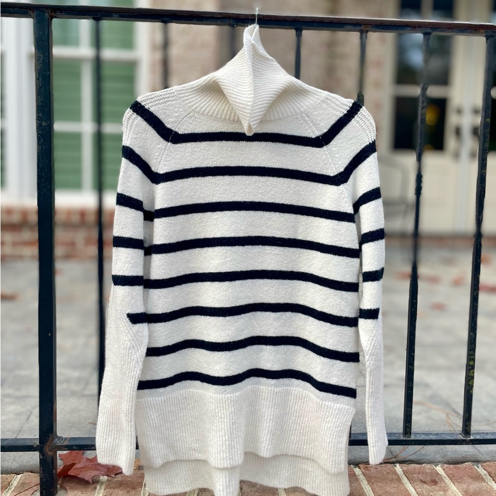 a new day Black and White Striped Turtleneck Sweater